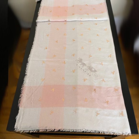 NWT Coach Women's Scarf Gray, Pink, Gold color - Picture 3 of 4